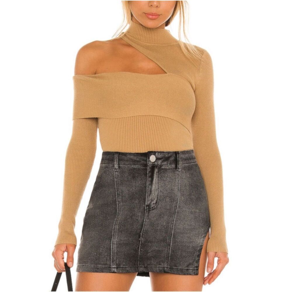 Revolve NBD kiera cutout turtleneck ribbed sweater tan size extra small